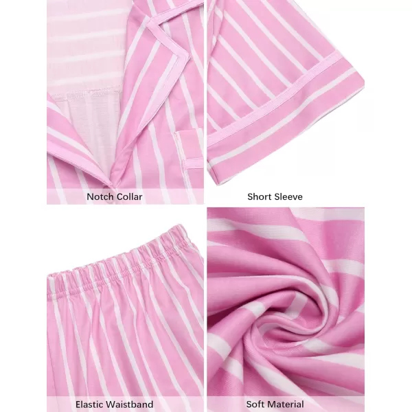 Ekouaer Pajamas Soft Striped Womens Short Sleeve Button Sleepwear Shorts Shirt PJ SetSXXLBpink Vertical Striped