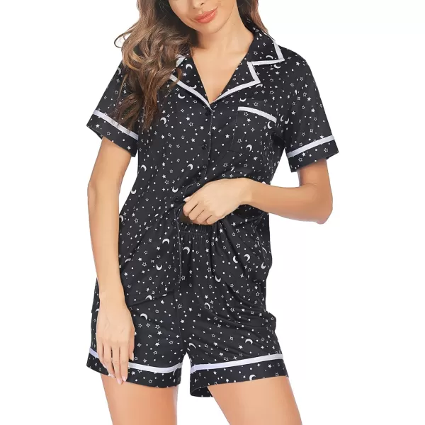 Ekouaer Pajamas Soft Striped Womens Short Sleeve Button Sleepwear Shorts Shirt PJ SetSXXLCblack Star