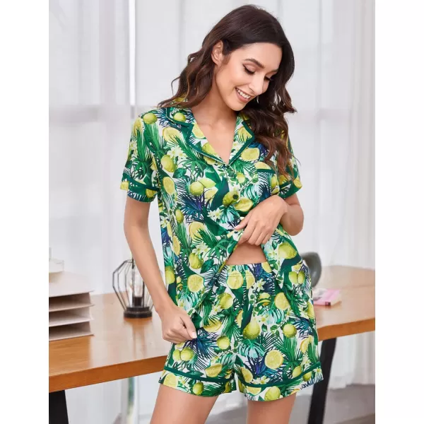 Ekouaer Pajamas Soft Striped Womens Short Sleeve Button Sleepwear Shorts Shirt PJ SetSXXLClemon Printed