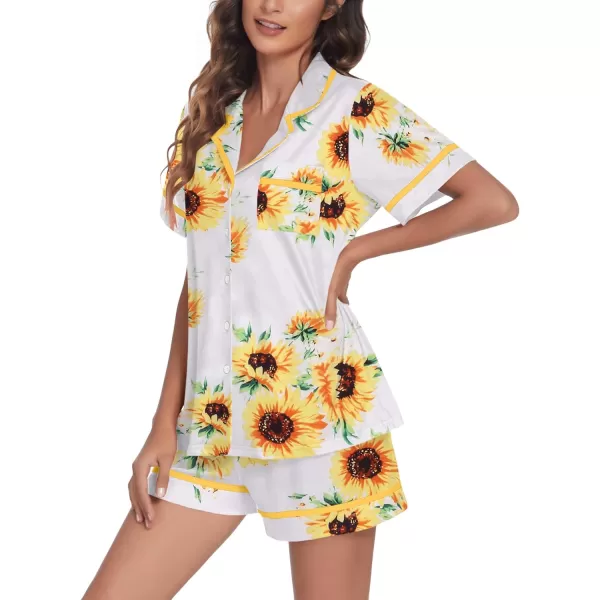 Ekouaer Pajamas Soft Striped Womens Short Sleeve Button Sleepwear Shorts Shirt PJ SetSXXLPat27sunflower