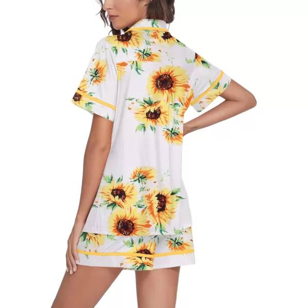 Ekouaer Pajamas Soft Striped Womens Short Sleeve Button Sleepwear Shorts Shirt PJ SetSXXLPat27sunflower