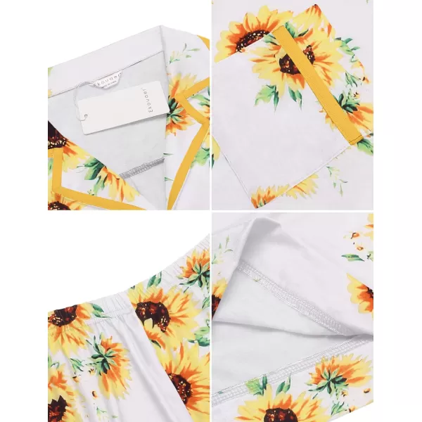 Ekouaer Pajamas Soft Striped Womens Short Sleeve Button Sleepwear Shorts Shirt PJ SetSXXLPat27sunflower