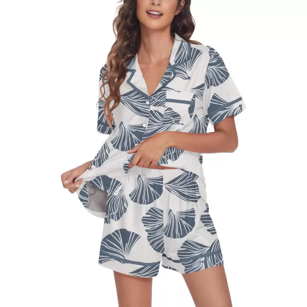 Ekouaer Pajamas Soft Striped Womens Short Sleeve Button Sleepwear Shorts Shirt PJ SetSXXLPat28grey Flower