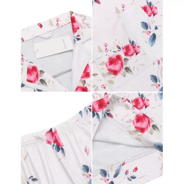 Ekouaer Pajamas Soft Striped Womens Short Sleeve Button Sleepwear Shorts Shirt PJ SetSXXLPat33whiteamppink Flower