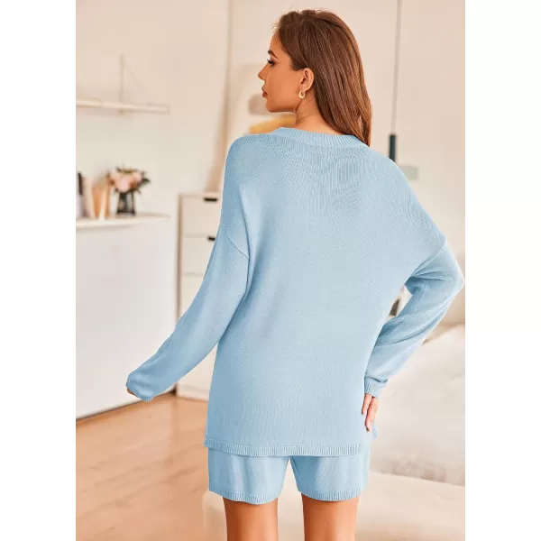 Ekouaer Pajamas Womens 2 Piece Lounge Set Cozy Knit Long Sleeve Sweater Shorts Set Oversized Matching Outfits SXXLLight Blue