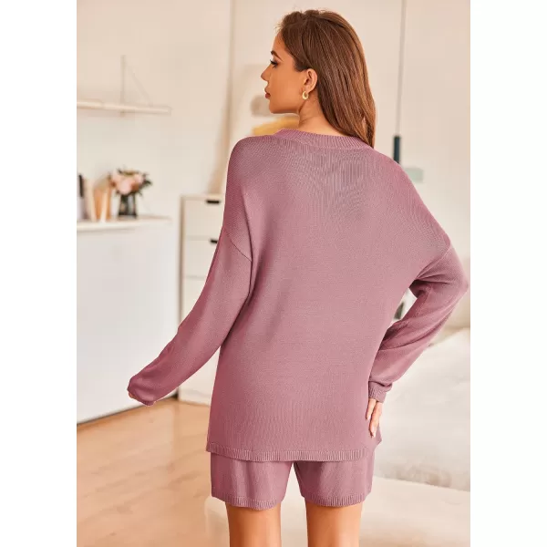 Ekouaer Pajamas Womens 2 Piece Lounge Set Cozy Knit Long Sleeve Sweater Shorts Set Oversized Matching Outfits SXXLPurple