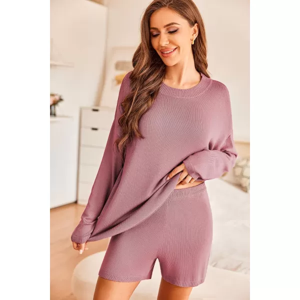 Ekouaer Pajamas Womens 2 Piece Lounge Set Cozy Knit Long Sleeve Sweater Shorts Set Oversized Matching Outfits SXXLPurple