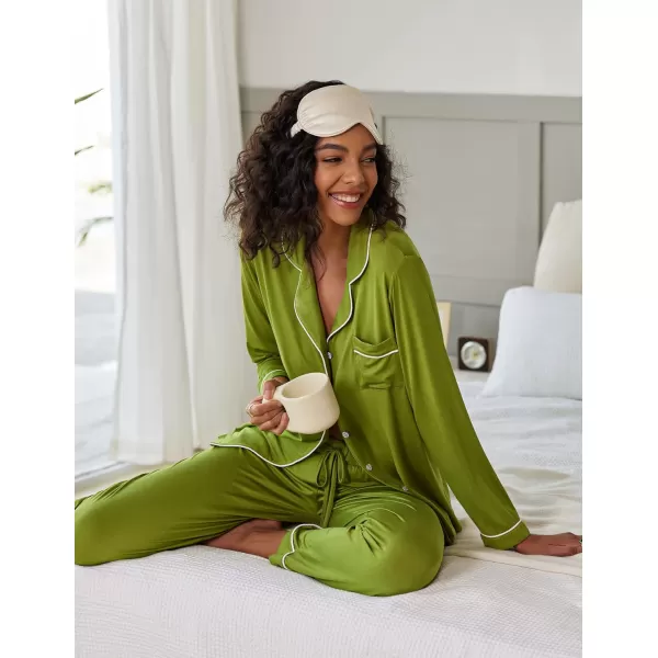 Ekouaer Pajamas Womens Long Sleeve Sleepwear Soft Button Down Loungewear Pjs Lounge Set Nightwear XSXXLAvocado Green