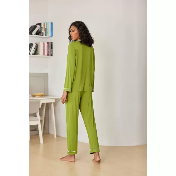 Ekouaer Pajamas Womens Long Sleeve Sleepwear Soft Button Down Loungewear Pjs Lounge Set Nightwear XSXXLAvocado Green