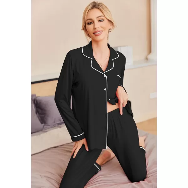 Ekouaer Pajamas Womens Long Sleeve Sleepwear Soft Button Down Loungewear Pjs Lounge Set Nightwear XSXXLBlack