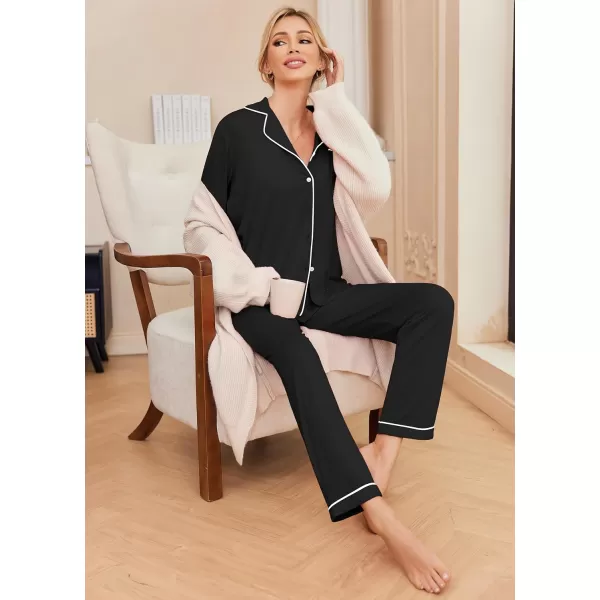 Ekouaer Pajamas Womens Long Sleeve Sleepwear Soft Button Down Loungewear Pjs Lounge Set Nightwear XSXXLBlack