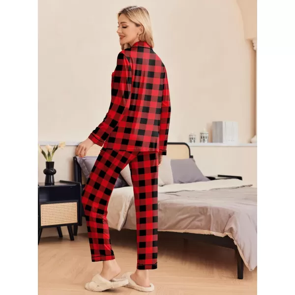 Ekouaer Pajamas Womens Long Sleeve Sleepwear Soft Button Down Loungewear Pjs Lounge Set Nightwear XSXXLBlack and Red Plaid