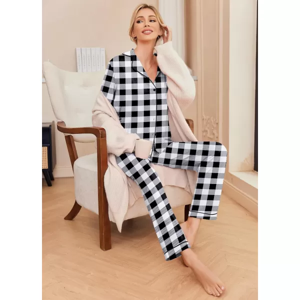 Ekouaer Pajamas Womens Long Sleeve Sleepwear Soft Button Down Loungewear Pjs Lounge Set Nightwear XSXXLBlack and White Plaid