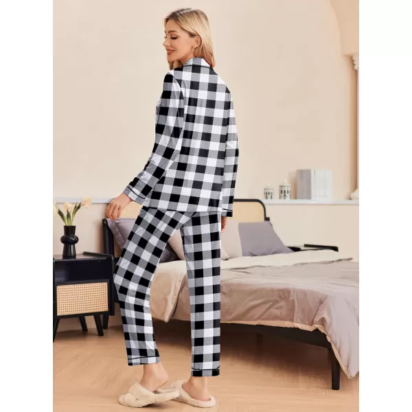 Ekouaer Pajamas Womens Long Sleeve Sleepwear Soft Button Down Loungewear Pjs Lounge Set Nightwear XSXXLBlack and White Plaid