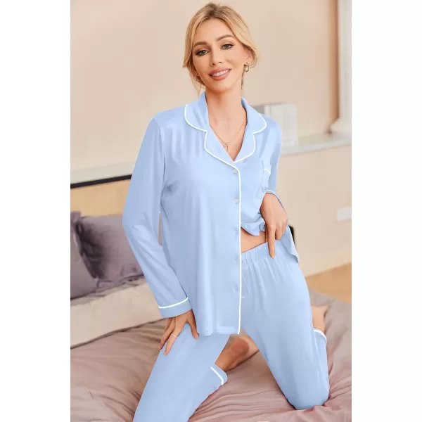 Ekouaer Pajamas Womens Long Sleeve Sleepwear Soft Button Down Loungewear Pjs Lounge Set Nightwear XSXXLBlue