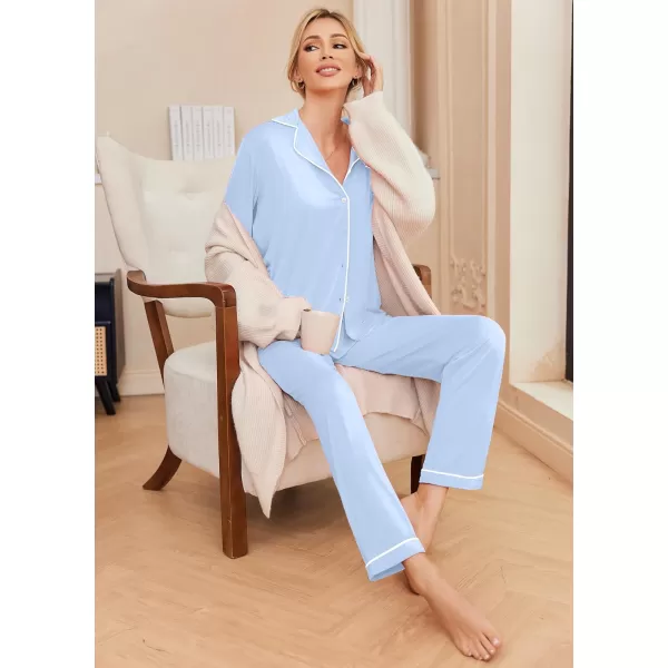 Ekouaer Pajamas Womens Long Sleeve Sleepwear Soft Button Down Loungewear Pjs Lounge Set Nightwear XSXXLBlue