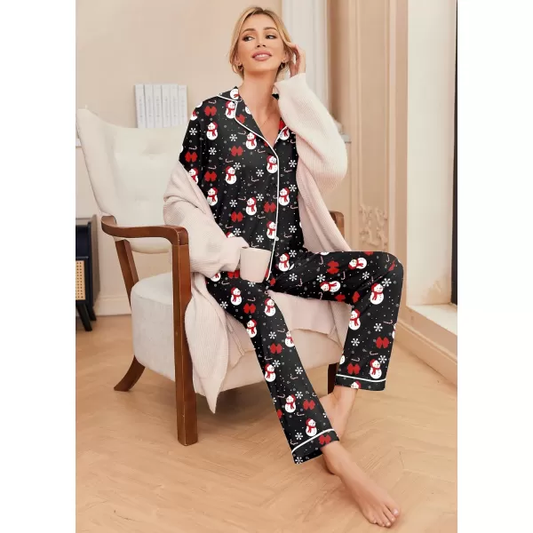 Ekouaer Pajamas Womens Long Sleeve Sleepwear Soft Button Down Loungewear Pjs Lounge Set Nightwear XSXXLChristmas Black With Santa