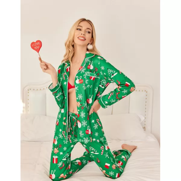 Ekouaer Pajamas Womens Long Sleeve Sleepwear Soft Button Down Loungewear Pjs Lounge Set Nightwear XSXXLChristmas Green Pat51