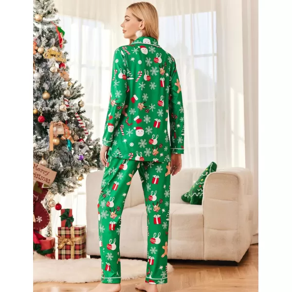 Ekouaer Pajamas Womens Long Sleeve Sleepwear Soft Button Down Loungewear Pjs Lounge Set Nightwear XSXXLChristmas Green Pat51