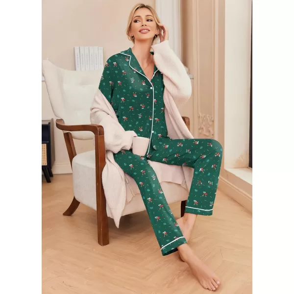 Ekouaer Pajamas Womens Long Sleeve Sleepwear Soft Button Down Loungewear Pjs Lounge Set Nightwear XSXXLChristmas Green With Elk