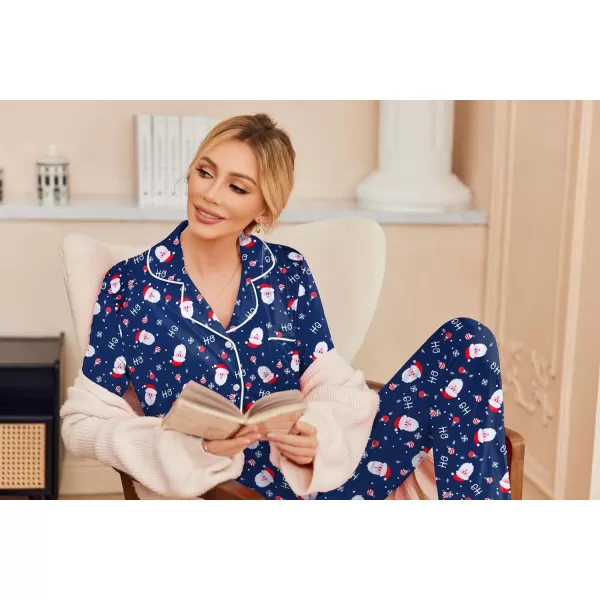 Ekouaer Pajamas Womens Long Sleeve Sleepwear Soft Button Down Loungewear Pjs Lounge Set Nightwear XSXXLChristmas Navy Pat53