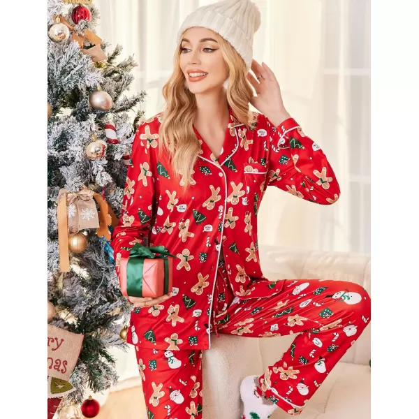 Ekouaer Pajamas Womens Long Sleeve Sleepwear Soft Button Down Loungewear Pjs Lounge Set Nightwear XSXXLChristmas Red Pat52