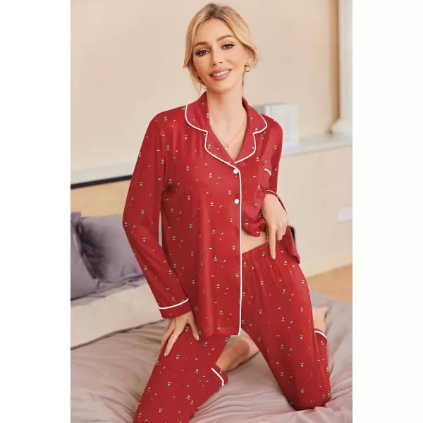 Ekouaer Pajamas Womens Long Sleeve Sleepwear Soft Button Down Loungewear Pjs Lounge Set Nightwear XSXXLChristmas Tree