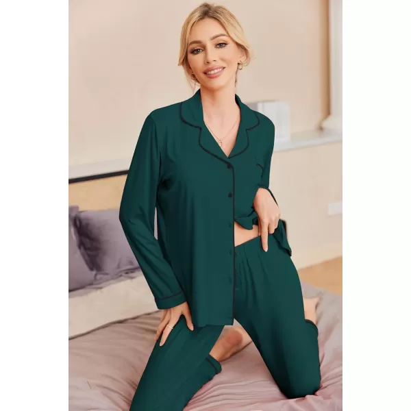 Ekouaer Pajamas Womens Long Sleeve Sleepwear Soft Button Down Loungewear Pjs Lounge Set Nightwear XSXXLDark Green