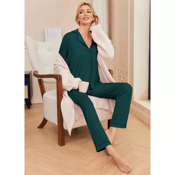 Ekouaer Pajamas Womens Long Sleeve Sleepwear Soft Button Down Loungewear Pjs Lounge Set Nightwear XSXXLDark Green