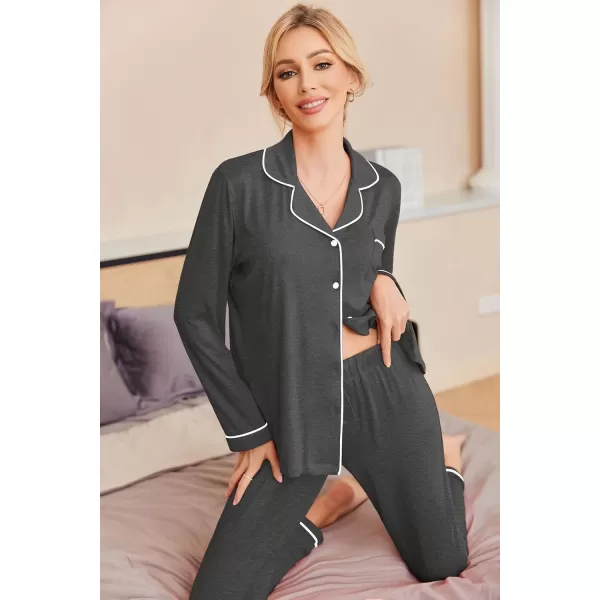 Ekouaer Pajamas Womens Long Sleeve Sleepwear Soft Button Down Loungewear Pjs Lounge Set Nightwear XSXXLDeep Flower Gray