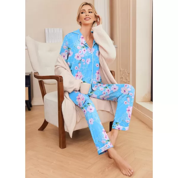 Ekouaer Pajamas Womens Long Sleeve Sleepwear Soft Button Down Loungewear Pjs Lounge Set Nightwear XSXXLFloral Light Blue