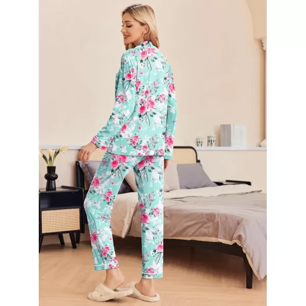 Ekouaer Pajamas Womens Long Sleeve Sleepwear Soft Button Down Loungewear Pjs Lounge Set Nightwear XSXXLFloral Light Green