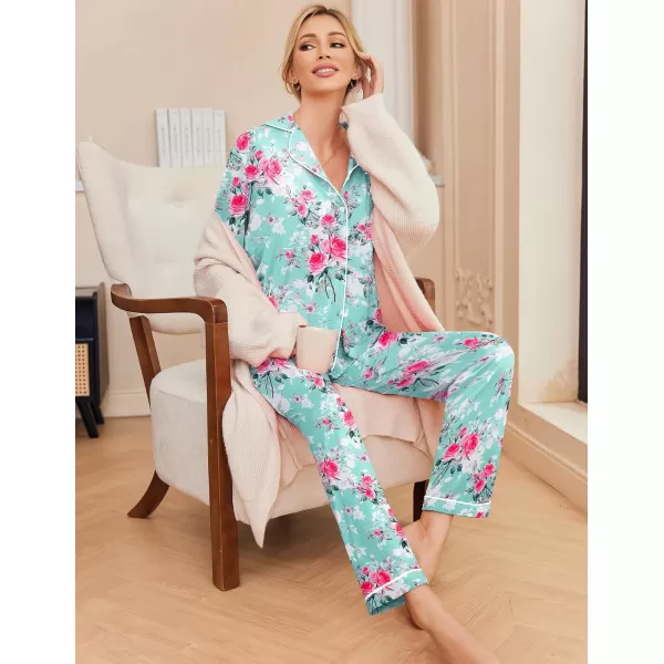 Ekouaer Pajamas Womens Long Sleeve Sleepwear Soft Button Down Loungewear Pjs Lounge Set Nightwear XSXXLFloral Light Green