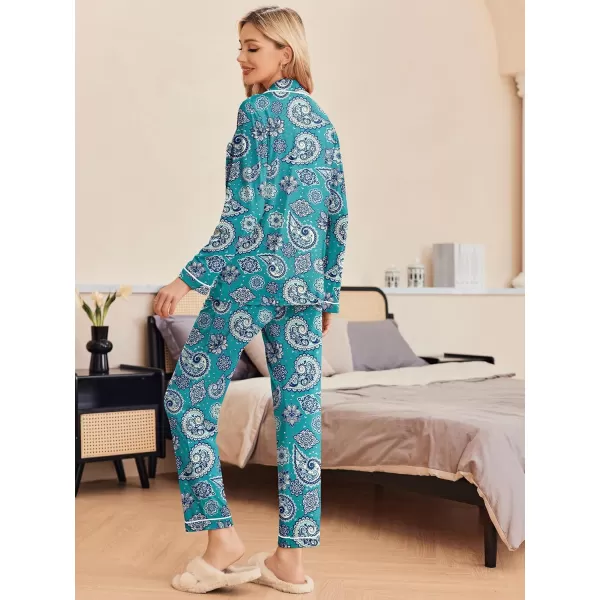 Ekouaer Pajamas Womens Long Sleeve Sleepwear Soft Button Down Loungewear Pjs Lounge Set Nightwear XSXXLFloral Paisley Green