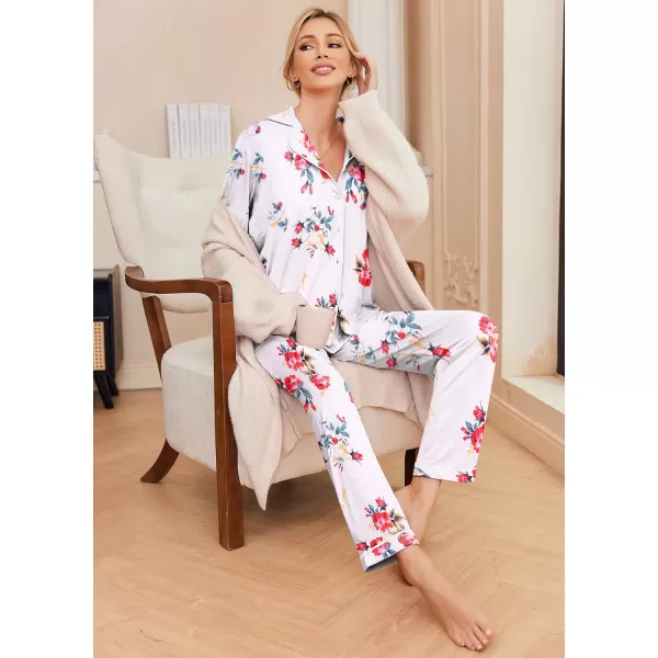 Ekouaer Pajamas Womens Long Sleeve Sleepwear Soft Button Down Loungewear Pjs Lounge Set Nightwear XSXXLFloral White