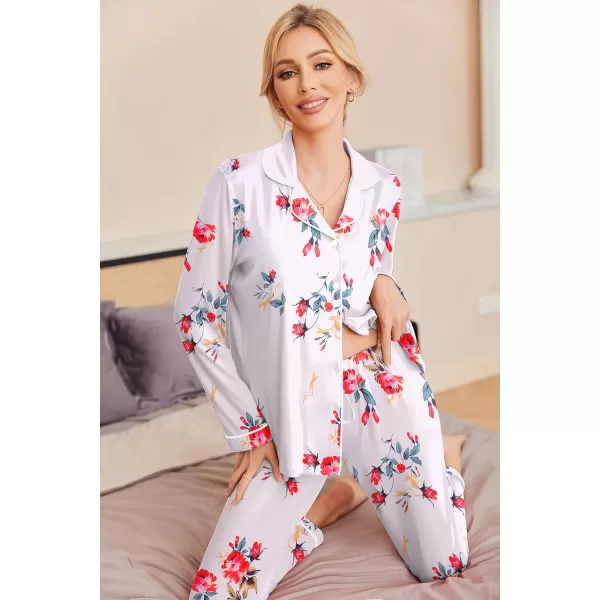 Ekouaer Pajamas Womens Long Sleeve Sleepwear Soft Button Down Loungewear Pjs Lounge Set Nightwear XSXXLFloral White