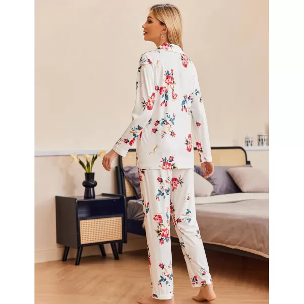 Ekouaer Pajamas Womens Long Sleeve Sleepwear Soft Button Down Loungewear Pjs Lounge Set Nightwear XSXXLFloral48  White