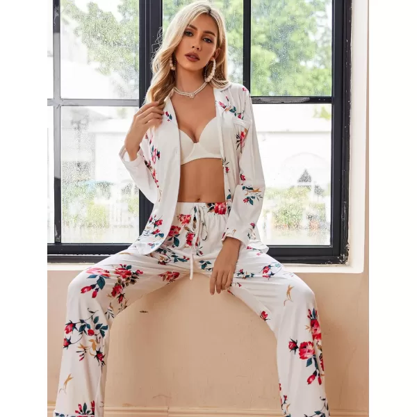 Ekouaer Pajamas Womens Long Sleeve Sleepwear Soft Button Down Loungewear Pjs Lounge Set Nightwear XSXXLFloral48  White