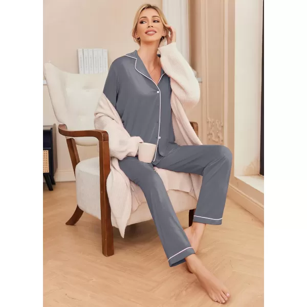 Ekouaer Pajamas Womens Long Sleeve Sleepwear Soft Button Down Loungewear Pjs Lounge Set Nightwear XSXXLGray