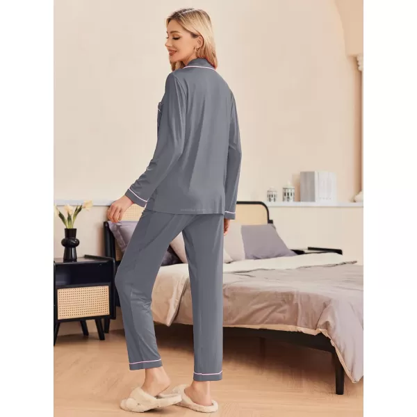 Ekouaer Pajamas Womens Long Sleeve Sleepwear Soft Button Down Loungewear Pjs Lounge Set Nightwear XSXXLGray