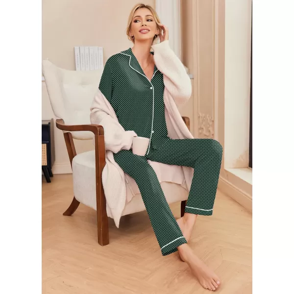 Ekouaer Pajamas Womens Long Sleeve Sleepwear Soft Button Down Loungewear Pjs Lounge Set Nightwear XSXXLGreen With White Dots