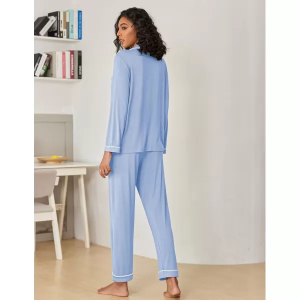 Ekouaer Pajamas Womens Long Sleeve Sleepwear Soft Button Down Loungewear Pjs Lounge Set Nightwear XSXXLLight Grey Blue