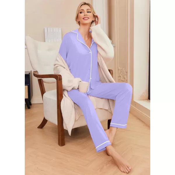 Ekouaer Pajamas Womens Long Sleeve Sleepwear Soft Button Down Loungewear Pjs Lounge Set Nightwear XSXXLLilac