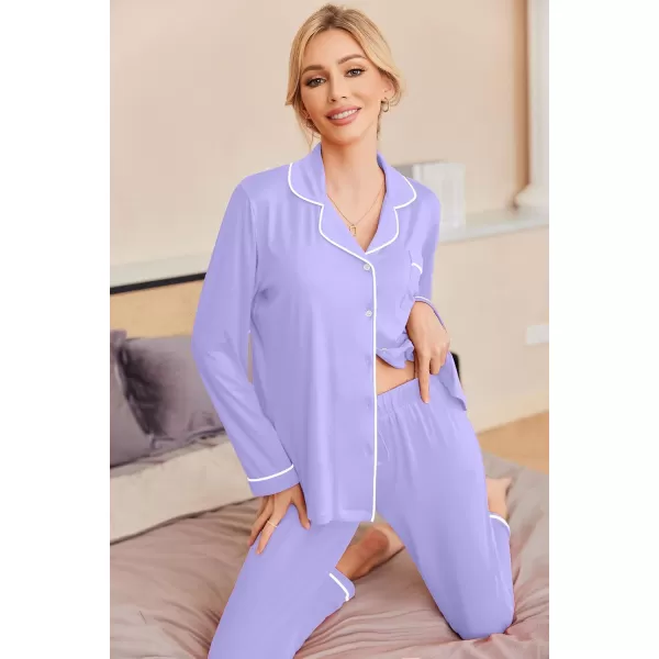 Ekouaer Pajamas Womens Long Sleeve Sleepwear Soft Button Down Loungewear Pjs Lounge Set Nightwear XSXXLLilac