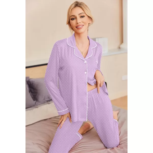 Ekouaer Pajamas Womens Long Sleeve Sleepwear Soft Button Down Loungewear Pjs Lounge Set Nightwear XSXXLLilac With White Dots