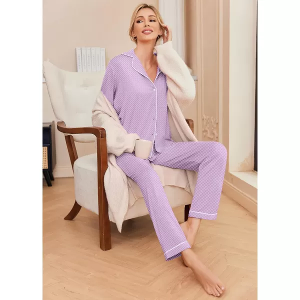 Ekouaer Pajamas Womens Long Sleeve Sleepwear Soft Button Down Loungewear Pjs Lounge Set Nightwear XSXXLLilac With White Dots