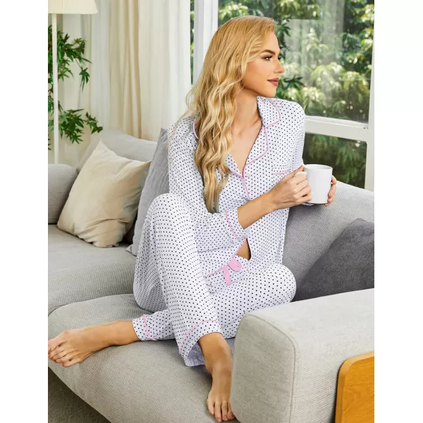 Ekouaer Pajamas Womens Long Sleeve Sleepwear Soft Button Down Loungewear Pjs Lounge Set Nightwear XSXXLPd White With Black Dots