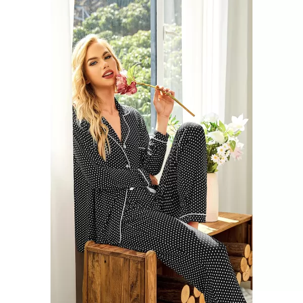 Ekouaer Pajamas Womens Long Sleeve Sleepwear Soft Button Down Loungewear Pjs Lounge Set Nightwear XSXXLPdblack With White Dots