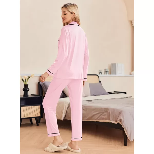 Ekouaer Pajamas Womens Long Sleeve Sleepwear Soft Button Down Loungewear Pjs Lounge Set Nightwear XSXXLPink