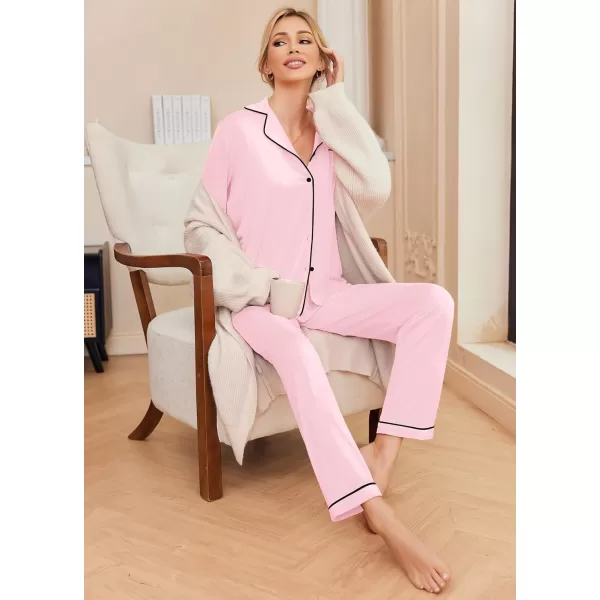 Ekouaer Pajamas Womens Long Sleeve Sleepwear Soft Button Down Loungewear Pjs Lounge Set Nightwear XSXXLPink